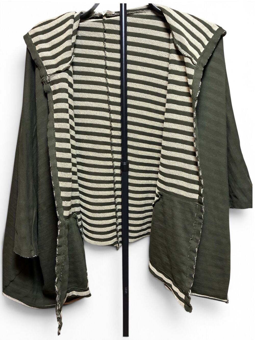 Oddi Hooded Cardigan Jacket Olive Green Striped Dolman Sleeve Size M/L